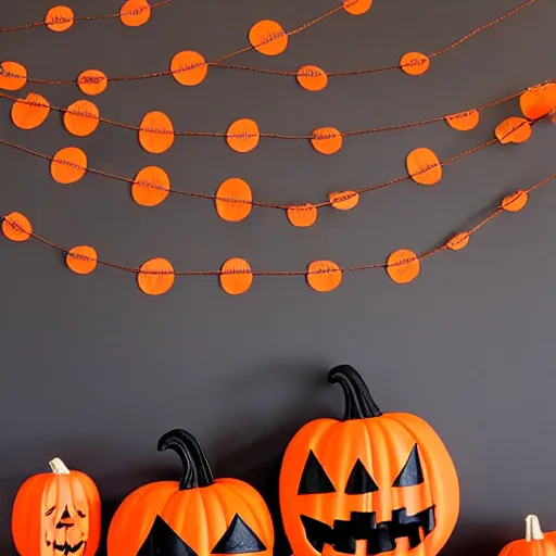 Prompt: beistle halloween decor, paper decoration, orange and black