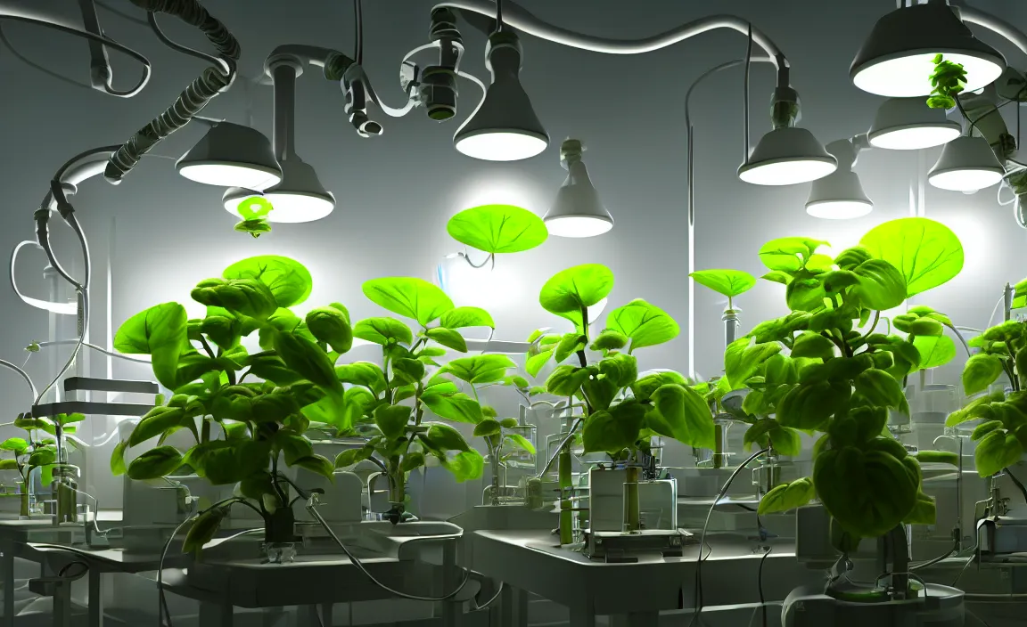 Prompt: plant laboratory, beautiful hydroponics flower, research office, incandescent lamp, futuristic. game cg, hyperdetailed, trending on cgsociety