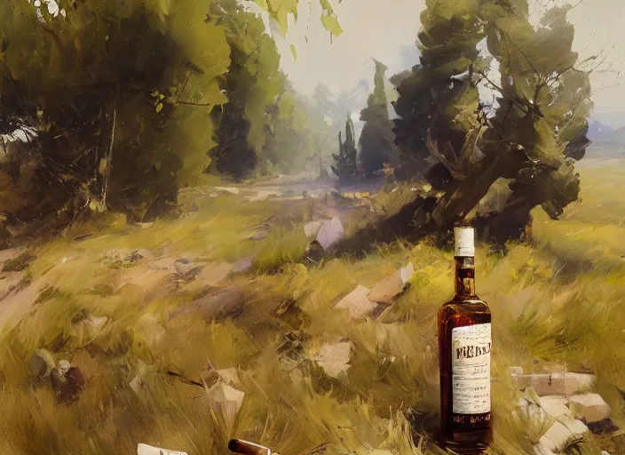 Image similar to palette knife, impasto oil painting of whiskey bottle, thick paint brush strokes, art by anders zorn, wonderful masterpiece by greg rutkowski, beautiful cinematic light, american romanticism by greg manchess, creation by tyler edlin