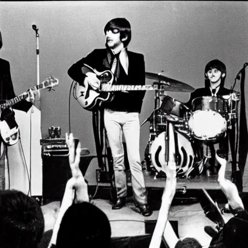 Image similar to The Beatles playing a concert for a single person