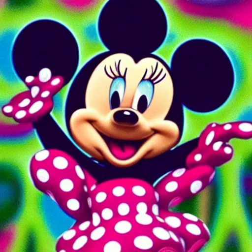 Image similar to minnie mouse having a psychedelic dmt mushroom lsd trip