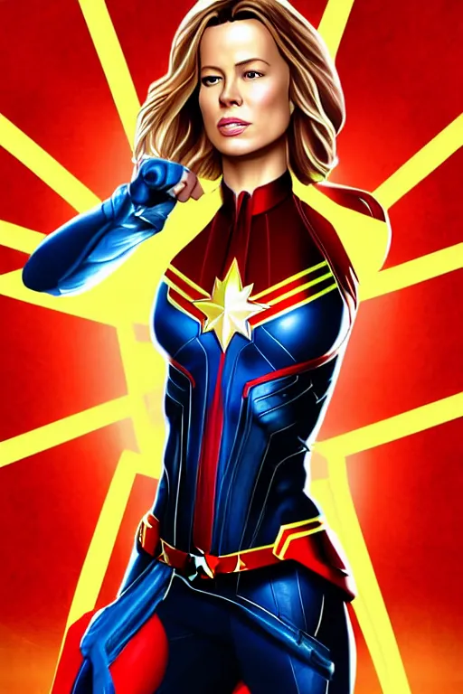 Image similar to Kate Beckinsale as Captain Marvel high quality digital painting in the style of James Jean