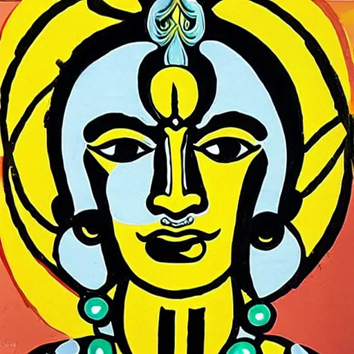 Prompt: hindu god vishnu painted in style of roy lichtenstein