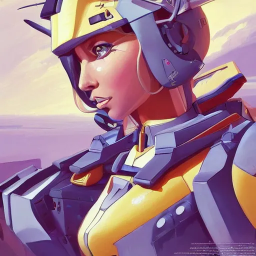 Image similar to portrait of isabelledeltore as a gundam pilot, with an intricate, detailed, urban inspired hiphop afro futuristic helmet, vector behance hd jesper ejsing, rhads, makoto shinkai, lois van baarle, ilya kuvshinov, rossdraws, hd, 3 2 k, ilya kuvshinov, gustav klimt