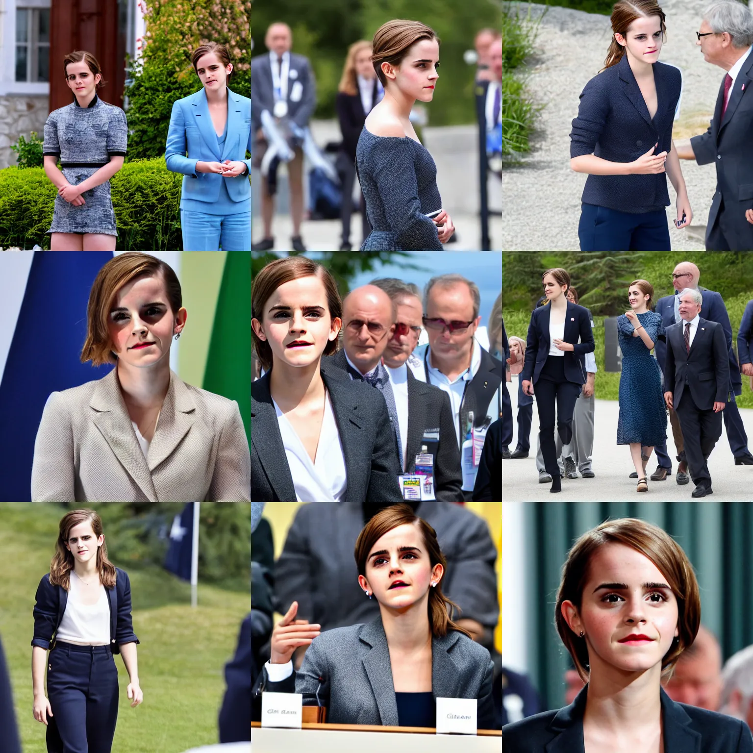 Prompt: emma watson in g 7 leaders summit in la malbaie, quebec, canada, german federal government, 2 0 1 8