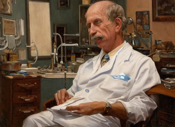 Prompt: a highly detailed poetic portrait of a dentist, james gurney, james jean