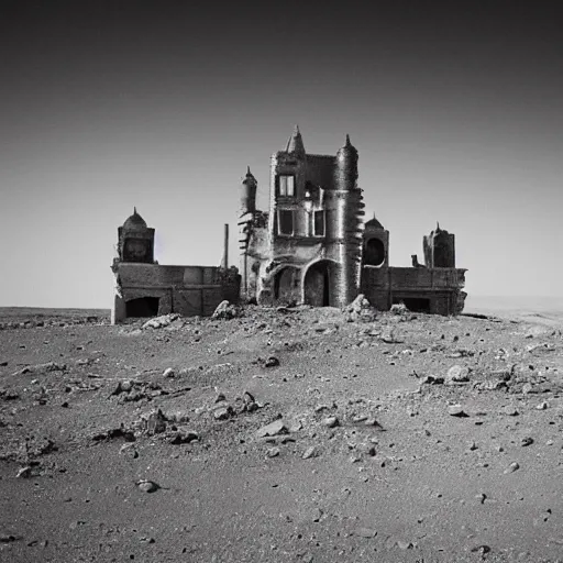 Prompt: an abandoned castle on mars