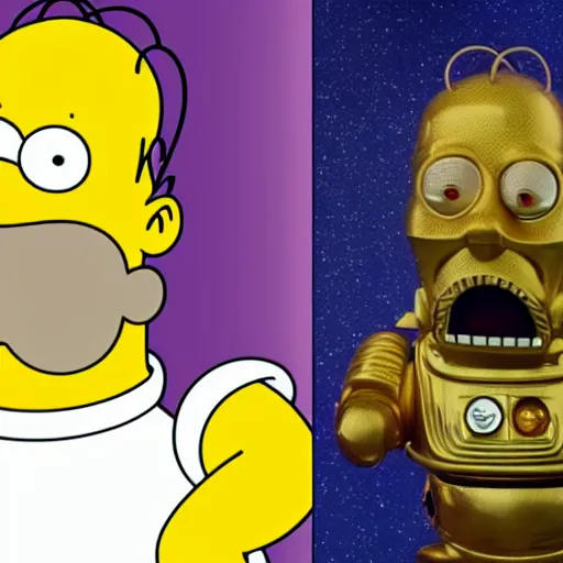Image similar to Homer Simpson as a fat C3PO, cinematic 4k