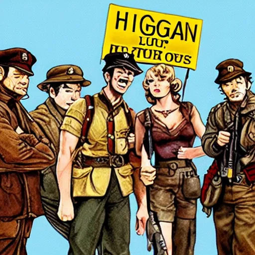 Image similar to scene from hogan's heroes in the style of lupin the third