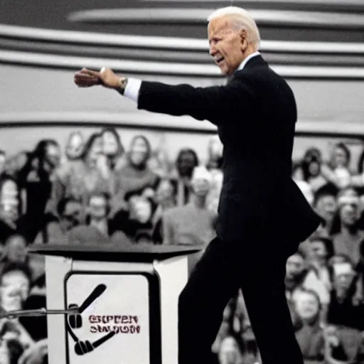 Prompt: Photograph of Joe Biden throwing his Gamecube controller after losing a game of Super Smash Bros. Melee