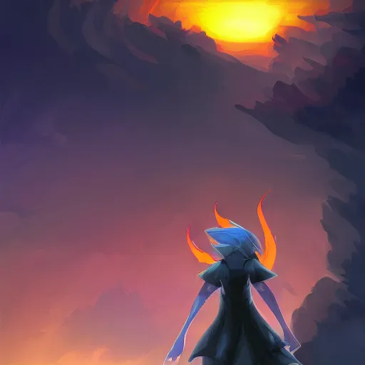 Image similar to painting of black mage!!!!!!! from final fantasy 9!!!!!, watching a purple and orange sunset!!, from the black mage cemetery!!!, in the style of justin gerard!!!!, pine trees, hilltop