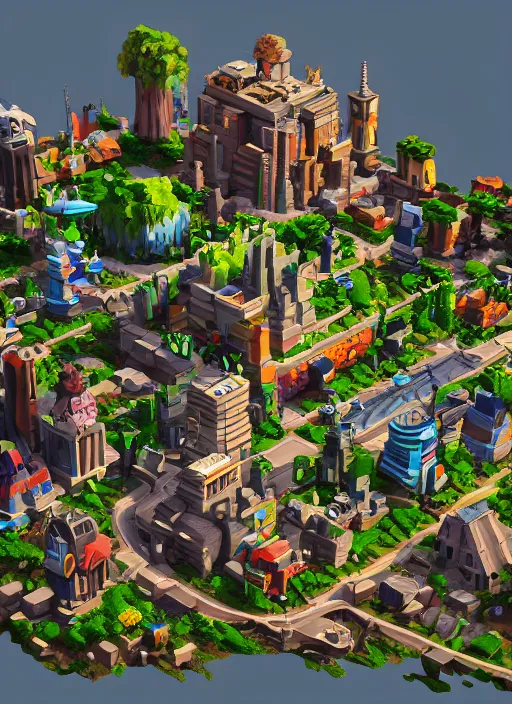 Image similar to voxel art of zaun city from league of legends, au naturel, hyper detailed, digital art, trending in artstation, cinematic lighting, studio quality, smooth render, unreal engine 5 rendered, octane rendered, art style by klimt and nixeu and ian sprigger and wlop and krenz cushart