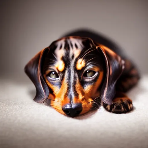 Image similar to a feline dachshund - cat - hybrid, animal photography