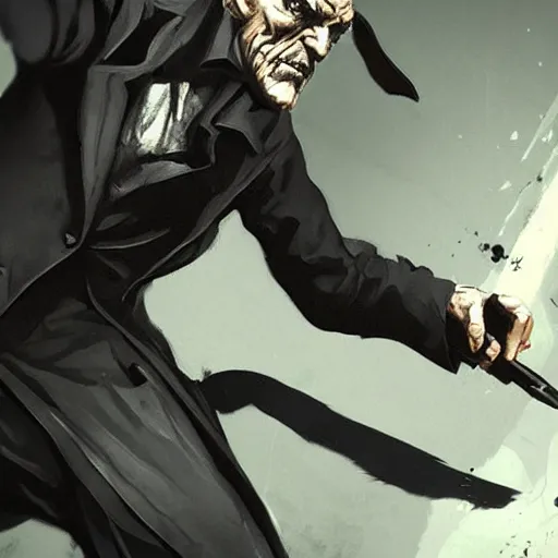 Image similar to old angry man, dishonored style