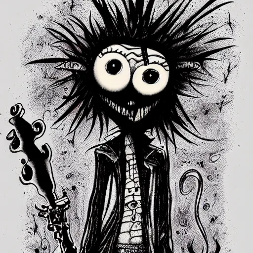 Image similar to dark art cartoon grunge drawing of elmo by tim burton - loony toons style, horror theme, detailed, elegant, intricate, trending on art station