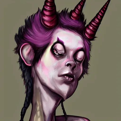 Image similar to Beautiful portrait digital painting, oil painting, anthro anthropomorphic unicorn androgynous , at a lake anarchist anarcho-punk Punk Punk outfit. furaffinity, artstation