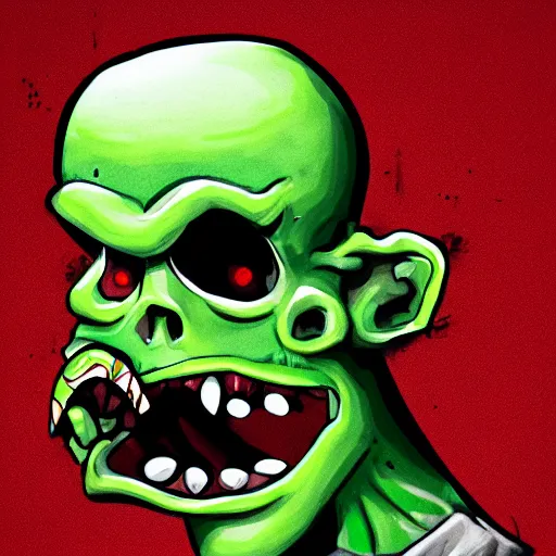 Prompt: a cartoon profile of a green zombie with an exposed open brain smiles happily, digital illustration, digital art, trending on artstation, detailed professional art, concept art, ink art