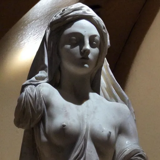 Prompt: mila kunis in a veil as a marmor statue, high detail, marmor statue by michelangelo