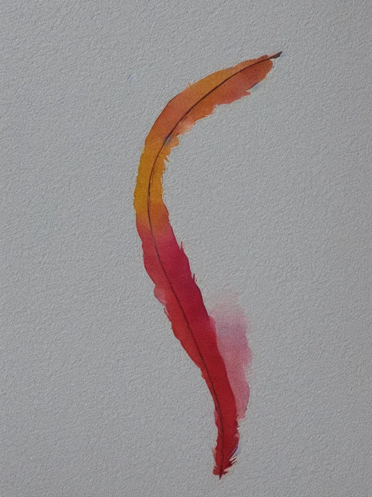 Prompt: a minimal art print of a watercolor feather on off white art paper, deco wall art, aesthetically pleasing and harmonious colors