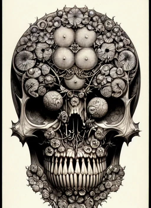 Image similar to art forms of nature by ernst haeckel, memento mori by arthur rackham, ornate antique porcelain beautiful skull mask, ultrasharp, photorealistic, hyperdetailed, octane render, polished, art nouveau, neo - gothic, gothic, intricate ornamental organic filigree, art nouveau botanicals, art forms of nature by ernst haeckel, horizontal symmetry, symbolist, visionary