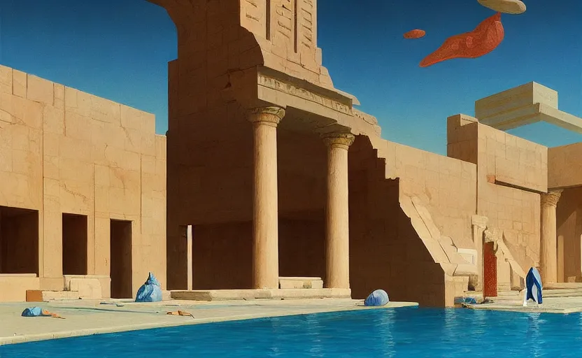 Image similar to A ancient persian temple with a big pool , very coherent, painted by Edward Hopper, Wayne Barlowe, painted by James Gilleard, airbrush, art by JamesJean