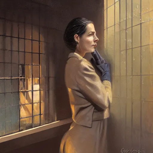 Image similar to detailed face of an intelligent clothed woman with kind eyes in a architectonic courtyard with whisps of smoke at a science expo, atmospheric, ambient, pj crook, syd mead, livia prima, artgerm, greg rutkowski, nick alm, casey baugh