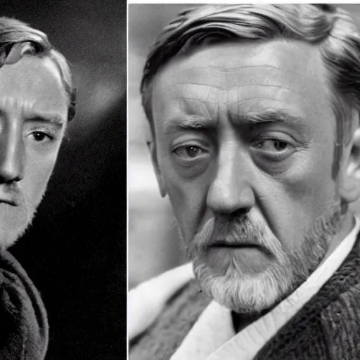 Image similar to a photo-story showing the young obi-wan's desire for plastic surgery to look more like alec guinness. we see obi-wan's regret in later life. there's too much detail and emotion here.