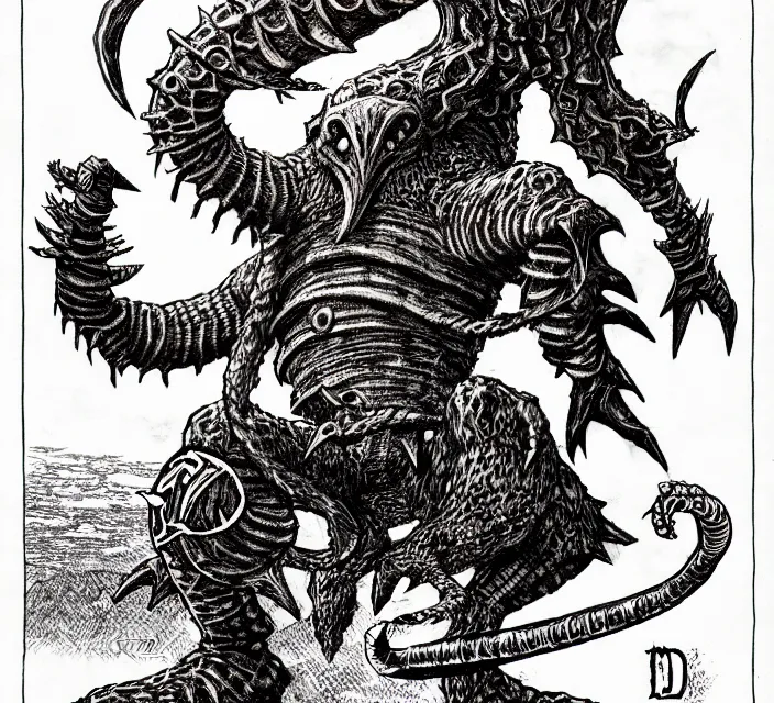 Prompt: an octorok from legend of zelda as a d & d monster, pen - and - ink illustration, etching, by russ nicholson, david a trampier, larry elmore, 1 9 8 1, hq scan, intricate details, high contrast, no background