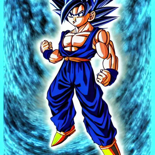 Image similar to Super Saiyan Blue, fantasy artwork, official, hyper detailed, character dragonball, of Super Mario, award winning artwork