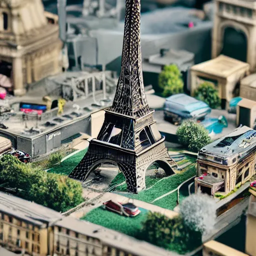 Image similar to a detailed photo of a diorama city, paris eiffel tower, macro photography, model trees, studio lighting, hyperdetailed