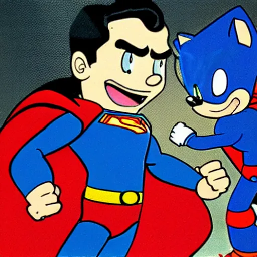 Prompt: superman punching sonic the hedge hog