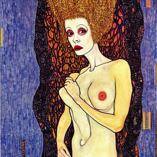 Image similar to bride of frankenstein influenced by gustav klimt.