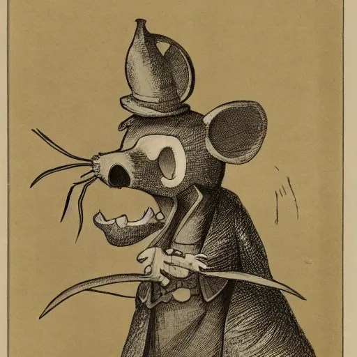 Image similar to photo of anthropomorphic rat with exposed skull wearing dark sorcerer robes