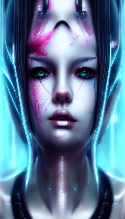 Prompt: face wear and decorate on beautiful woman face, cyberpunk art by kuno veeber, cgsociety, computer art, ultra detailed, futuristic, anime aesthetic