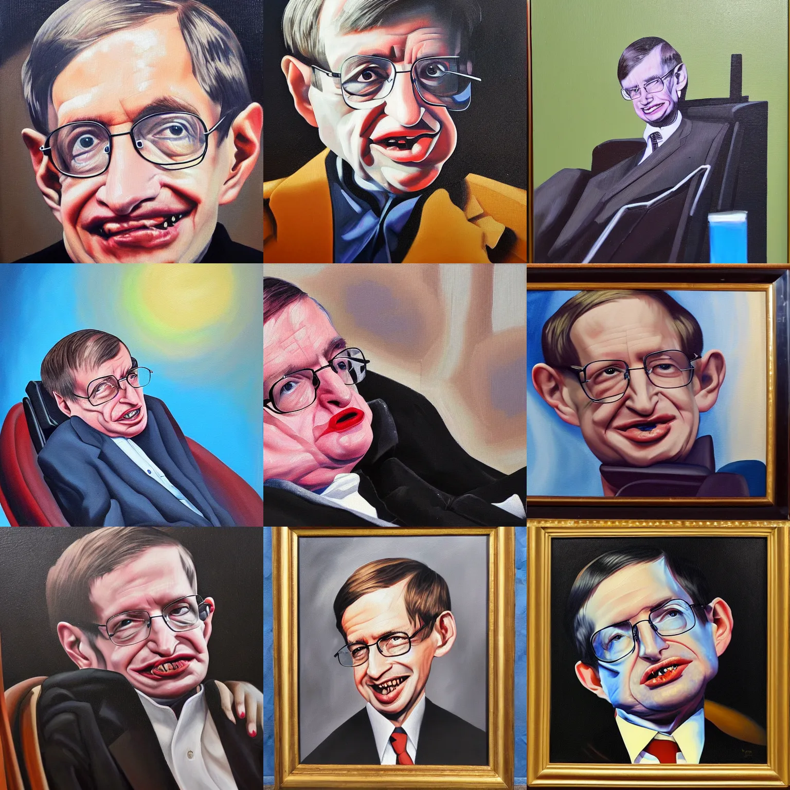 Prompt: an oil on canvas painting of Stephen Hawking