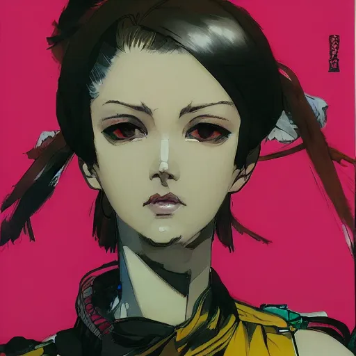 Image similar to regal - looking woman with pigtails, yoji shinkawa