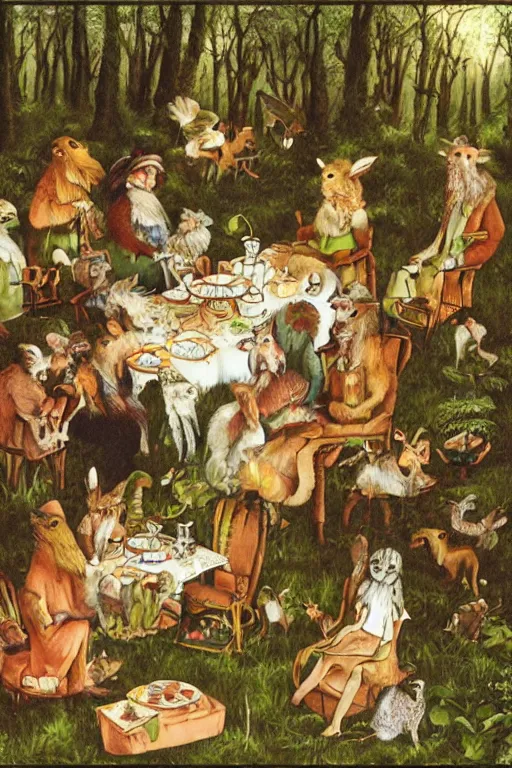 Image similar to The forest dwellers at a tea party