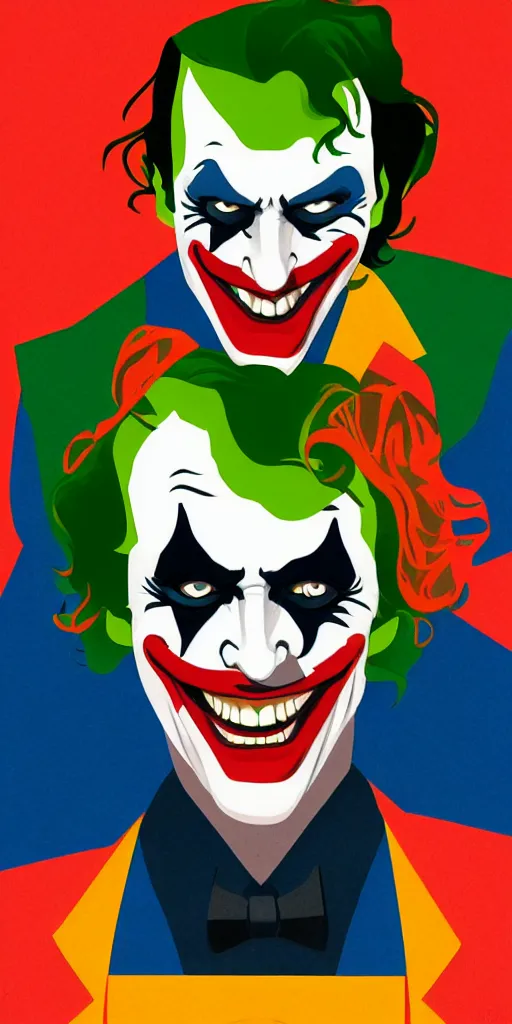 Prompt: the joker. illustration. multicolored. by tom whalen.