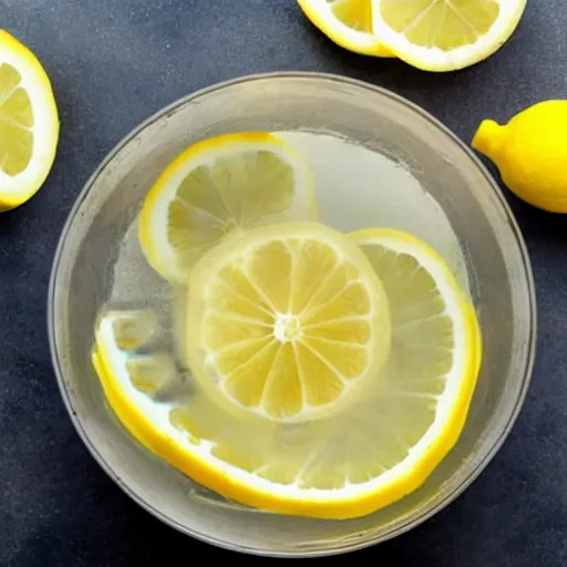 Image similar to bowl of water with slices of lemon floating in it