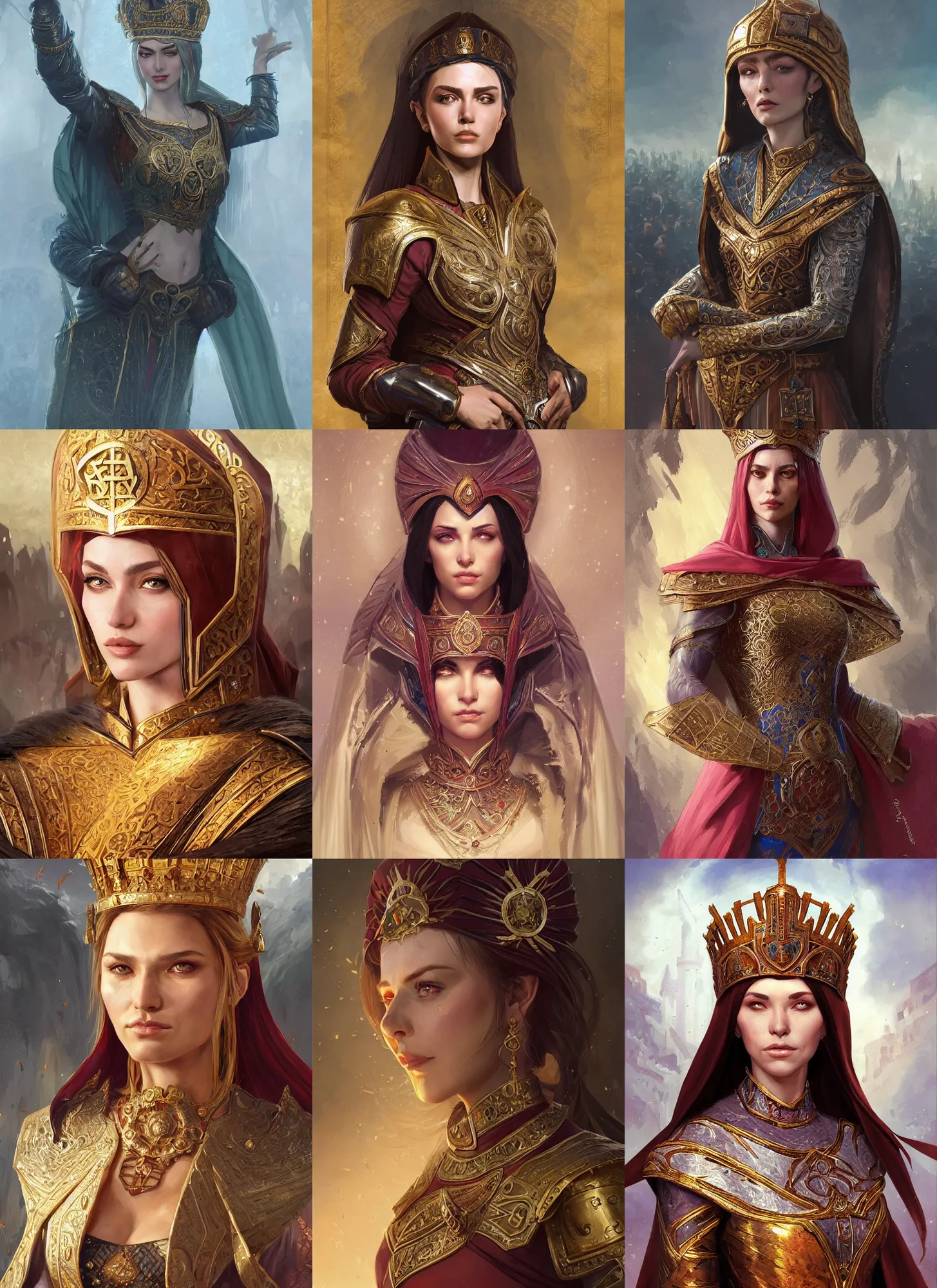 Prompt: russo - byzantine empress, d & d, fantasy, highly detailed, portrait, digital painting, trending on artstation, concept art, sharp focus, illustration, art by artgerm and greg rutkowski and magali villeneuve