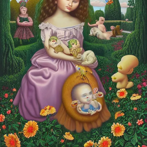 Prompt: the Garden of terrible beautiful painting by Mark Ryden and Alex Gross, Todd Schorr highly detailed