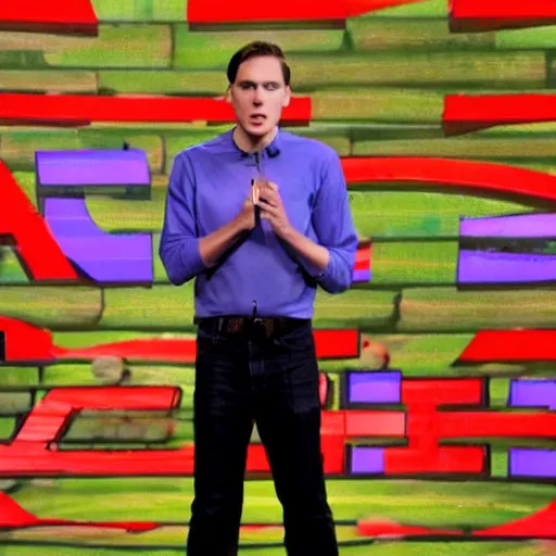 Image similar to jerma 9 8 5 doing a ted talk, wide shot, high resolution