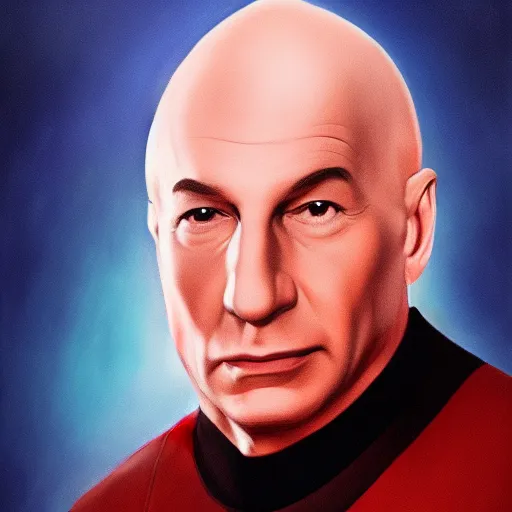 Image similar to portrait of jean - luc picard uss enterprise by jama jurabaev, extremely detailed, trending on artstation, high quality, brush stroke