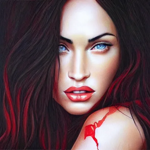 Image similar to “Beautiful Megan Fox Red pencil paintings, only red white colors, ultra detailed portrait, 4k resolution”