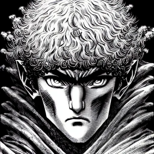 Image similar to a beautiful portrait of man by kentaro miura and gustave dore, berserk style, hyperdetailled manga character