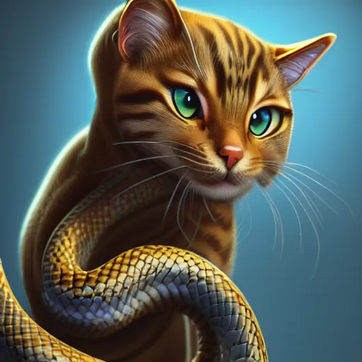 Image similar to a fusion of a cat with a snake, hyperdetailed, artstation, cgsociety, 8 k