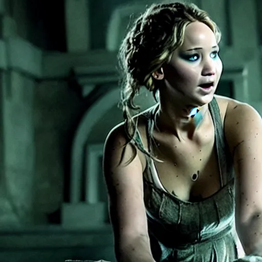 Prompt: jennifer lawrence is the frankenstein monster, still from the frankenstein movie