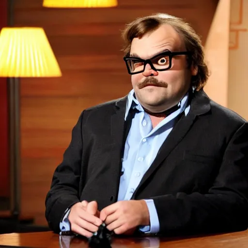 Prompt: jack black dressed as and pretending to be larry king