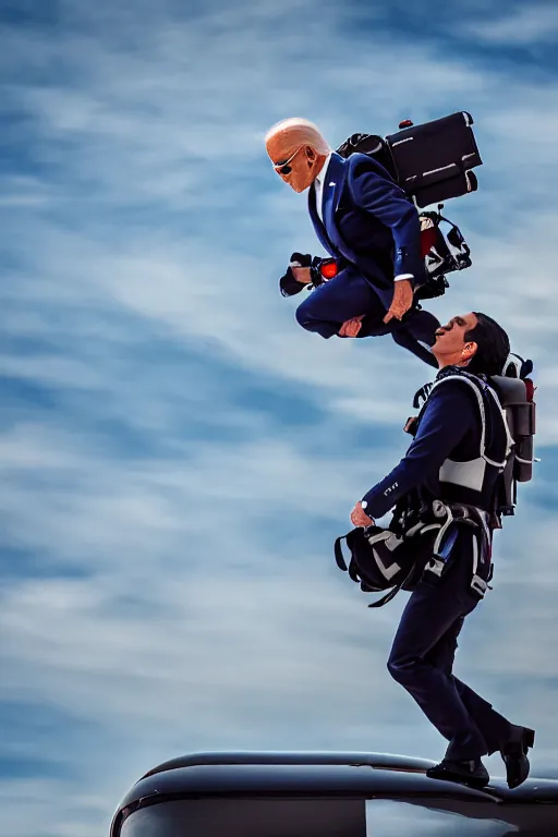 Image similar to joe biden flying with jet pack, high resolution, photorealistic, cinematic, smooth, 4 k, aesthetic lighting, baroque object, sharp focus, hyperdetailed, face features, tumblr trending, with small object details, professional photography, pullitzer winning photo by : canon eos 5 d mark iv, by karah mew and adnan abidi and jodie bateman