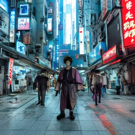 Prompt: random scene from a cyberpunk sci-fi thriller movie set in Japan